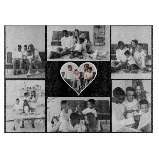 Zwart-wit 7 foto collage snijplank (Voorkant)