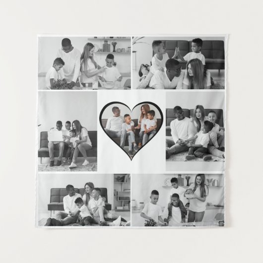 Zwart-wit 7 foto collage wandkleed (Voorkant)