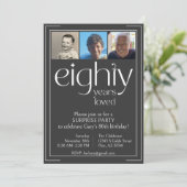 Zwart-wit 80ste verjaardag Party uitnodiging (Staand voorkant)