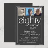 Zwart-wit 80ste verjaardag Party uitnodiging (Voorkant / Achterkant)