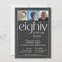 Zwart-wit 80ste verjaardag Party uitnodiging