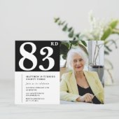Zwart-wit 83e verjaardag Uitnodigingen Foto (Staand voorkant)