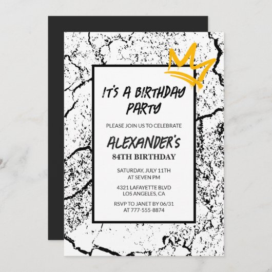 Zwart Wit 84ste verjaardagsuitnodiging Mannen Graf Kaart (Voorkant / Achterkant)