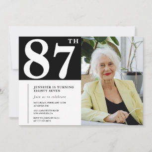 Zwart-wit 87e verjaardagsuitnodigingen Foto Kaart