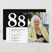 Zwart-wit 88e verjaardag Uitnodigingen Foto (Voorkant / Achterkant)