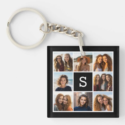 Zwart-wit 8 Aangepast fotocollage monogram Sleutelhanger (Voorkant)
