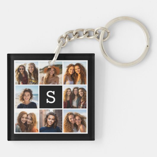 Zwart-wit 8 Aangepast fotocollage monogram Sleutelhanger (Achterkant)