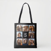 Zwart Wit 8 Foto Collage Aangepast Monogram Tote Bag (Voorkant)