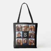 Zwart Wit 8 Foto Collage Aangepast Monogram Tote Bag (Achterkant)