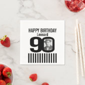 Zwart-wit 90e verjaardag streep foto servetten (Insitu)