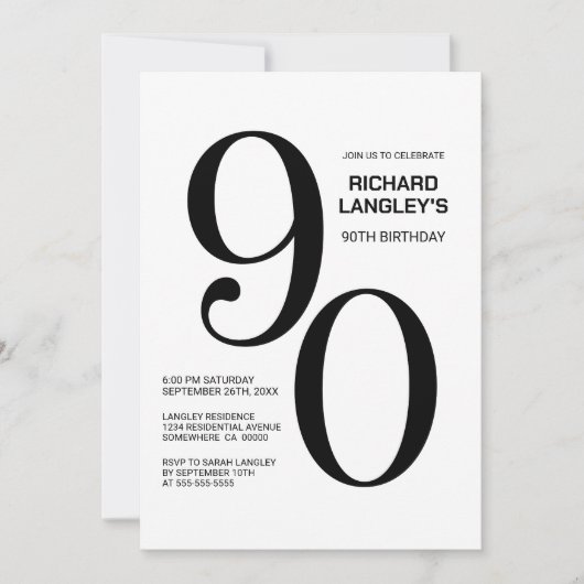 Zwart-wit 90ste verjaardagsfeest kaart (Voorkant)