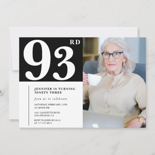 Zwart-wit 93e verjaardag Uitnodigingen Foto (Voorkant)