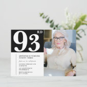 Zwart-wit 93e verjaardag Uitnodigingen Foto (Staand voorkant)
