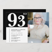 Zwart-wit 93e verjaardag Uitnodigingen Foto (Voorkant / Achterkant)