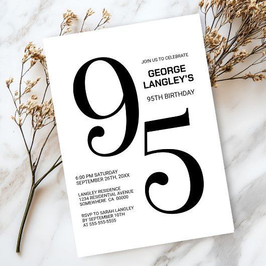 Zwart-wit 95ste verjaardagsfeest kaart