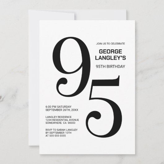 Zwart-wit 95ste verjaardagsfeest kaart (Voorkant)