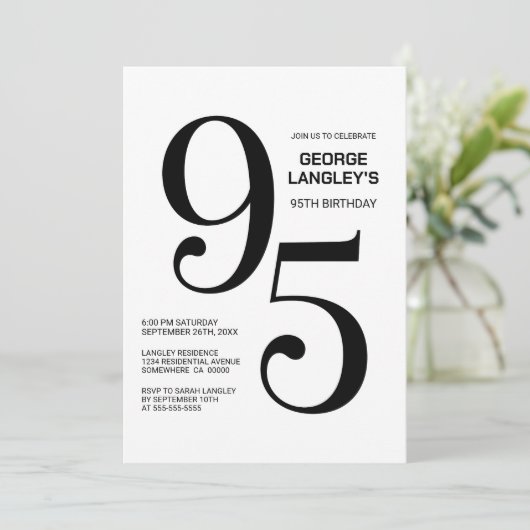 Zwart-wit 95ste verjaardagsfeest kaart (Staand voorkant)