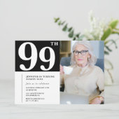 Zwart-wit 99ste verjaardag Uitnodigingen Foto (Staand voorkant)