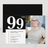 Zwart-wit 99ste verjaardag Uitnodigingen Foto (Voorkant / Achterkant)