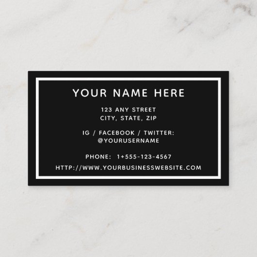 Zwart wit, aangepast Logo, minimaal Visitekaartje (Achterkant)