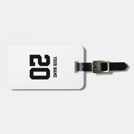 Zwart-wit Aangepast nummer en naam Bagagelabel (Voorkant horizontaal)