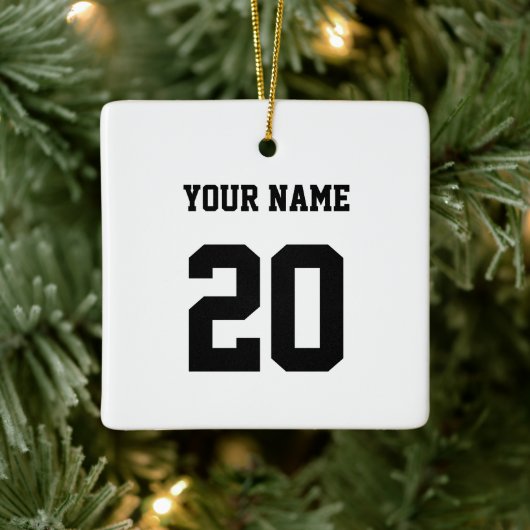 Zwart-wit Aangepast nummer en naam Keramisch Ornament (Boom)