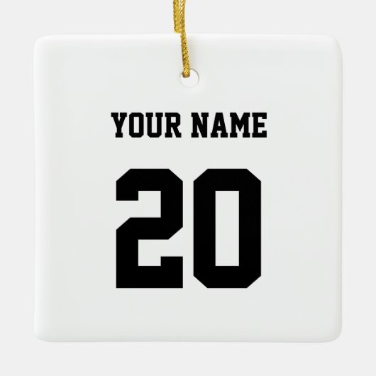 Zwart-wit Aangepast nummer en naam Keramisch Ornament (Voorkant)