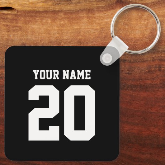Zwart-wit Aangepast nummer en naam Sleutelhanger (Achterkant)