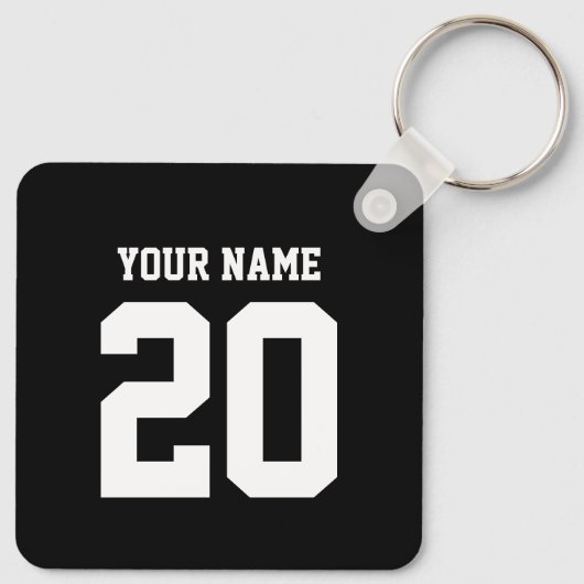 Zwart-wit Aangepast nummer en naam Sleutelhanger (Achterkant)