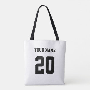 Zwart-wit Aangepast nummer en naam Tote Bag