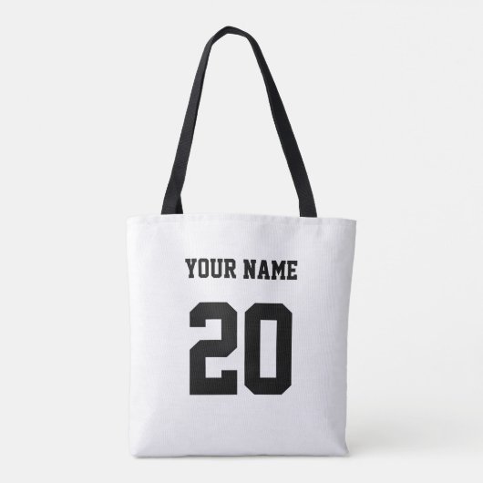 Zwart-wit Aangepast nummer en naam Tote Bag (Achterkant)