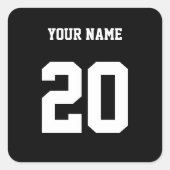 Zwart-wit Aangepast nummer en naam Vierkante Sticker (Voorkant)
