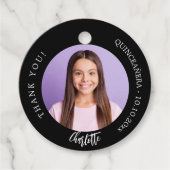 Zwart wit aangepaste foto dank u Quinceanera Bedankjes Labels (Voorkant)