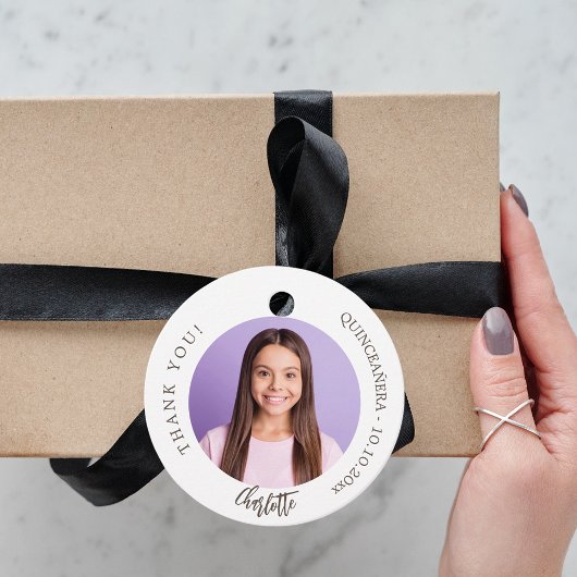 Zwart wit aangepaste foto dank u Quinceanera Bedankjes Labels