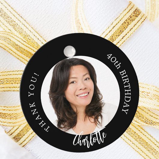 Zwart wit aangepaste foto dank u verjaardag bedankjes labels