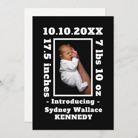 Zwart Wit Aangepaste Foto Hallo Baby Pasgeboren Ge Aankondiging (Voorkant / Achterkant)