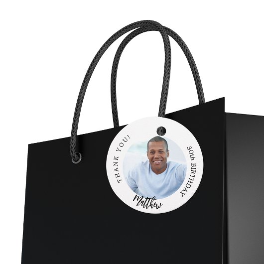 Zwart wit aangepaste foto man kerel verjaardag bedankjes labels