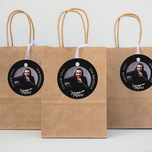 Zwart wit aangepaste foto man man verjaardag bedankjes labels