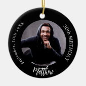 Zwart wit aangepaste foto man man verjaardag keramisch ornament (Voorkant)