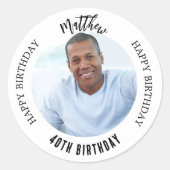 Zwart wit aangepaste foto man man verjaardag ronde sticker (Voorkant)