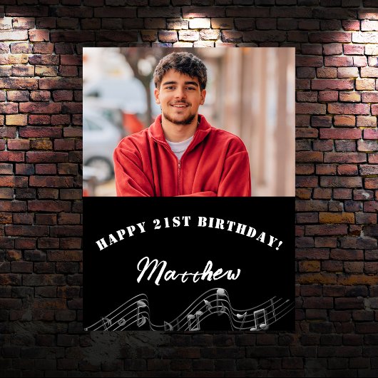 Zwart wit aangepaste foto muziek verjaardag welkom poster