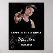 Zwart wit aangepaste foto muziek verjaardag welkom poster (Voorkant)
