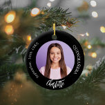 Zwart wit aangepaste foto Quinceanera Keramisch Ornament<br><div class="desc">Een klassieke zwarte achtergrond. Personaliseer en voeg een naam,  datum,  leeftijd en foto toe.</div>