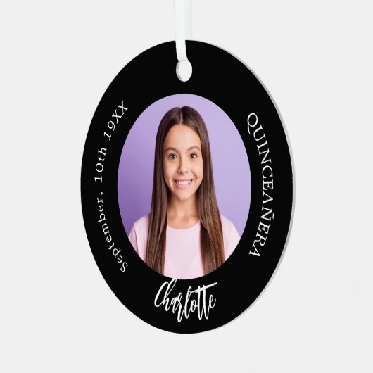 Zwart wit aangepaste foto Quinceanera Metalen Ornament (Voorkant links)