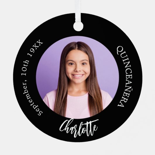 Zwart wit aangepaste foto Quinceanera Metalen Ornament (Achterkant)