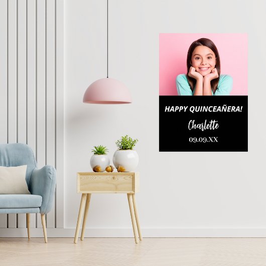 Zwart wit aangepaste foto Quinceanera party welkom Poster
