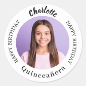 Zwart wit aangepaste foto Quinceanera Ronde Sticker (Voorkant)