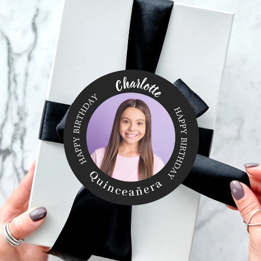 Zwart wit aangepaste foto Quinceanera Ronde Sticker