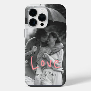 Zwart-wit aangepaste foto roze liefde typografie iPhone 14 pro max hoesje