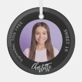 Zwart wit aangepaste foto Sweet 16 Glas Ornament (Voorkant)